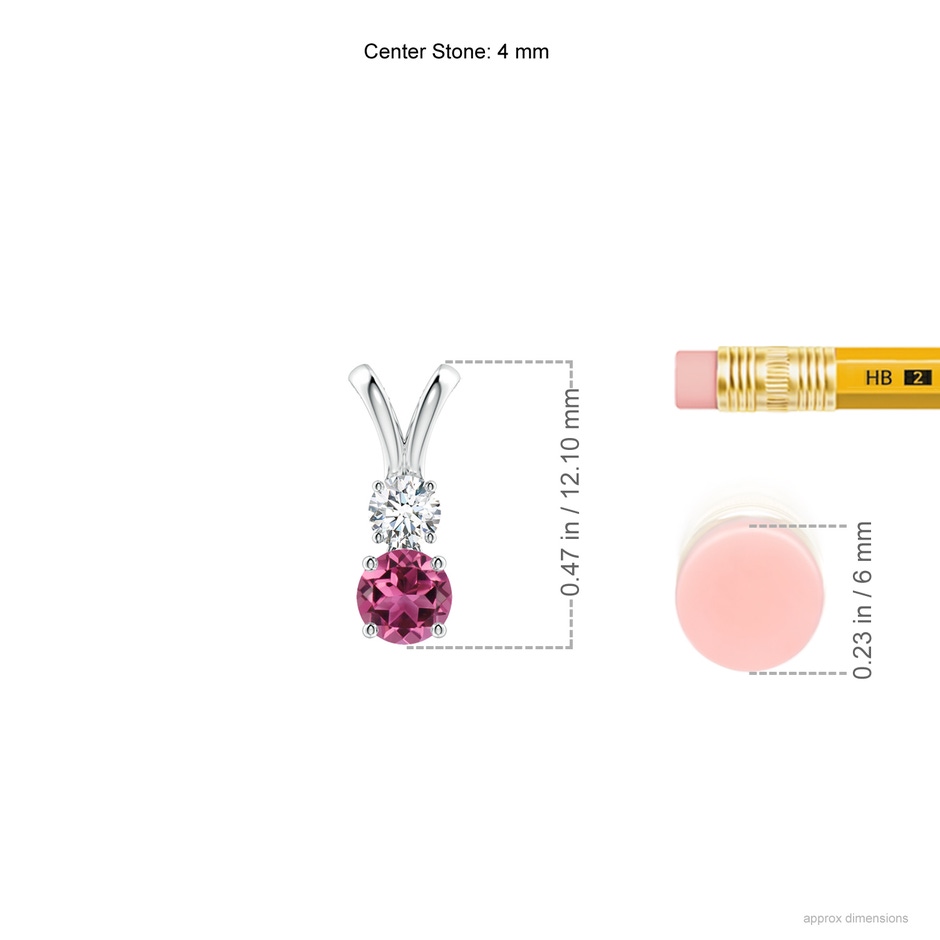 4mm AAAA Round Pink Tourmaline and Diamond Two Stone Pendant in White Gold ruler