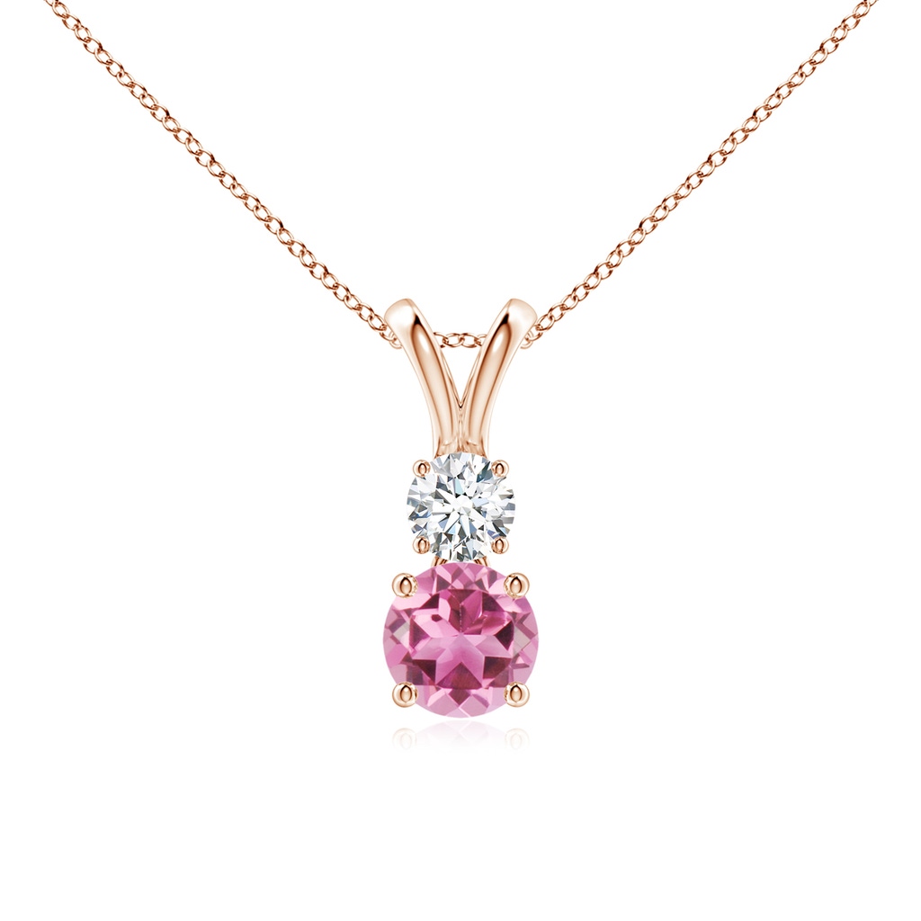 5mm AAA Round Pink Tourmaline and Diamond Two Stone Pendant in Rose Gold