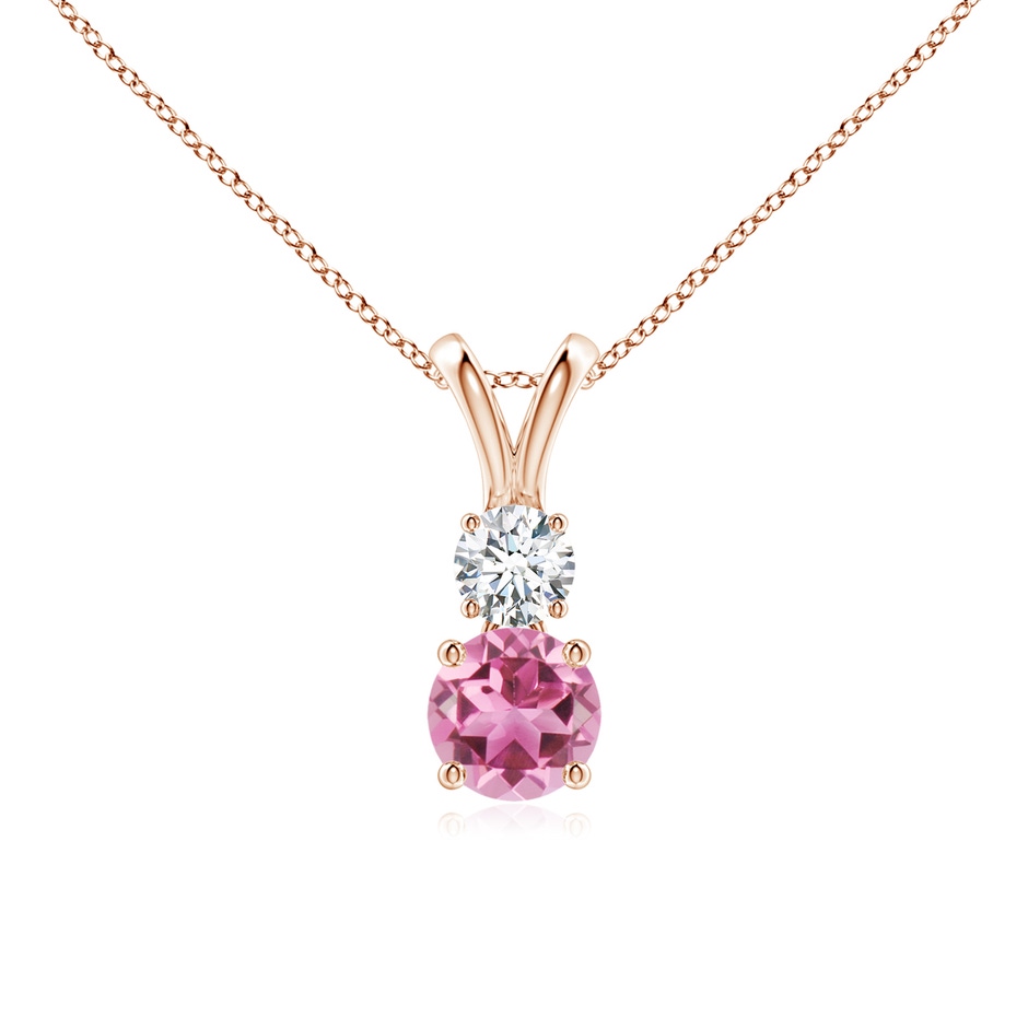 5mm AAA Round Pink Tourmaline and Diamond Two Stone Pendant in Rose Gold 