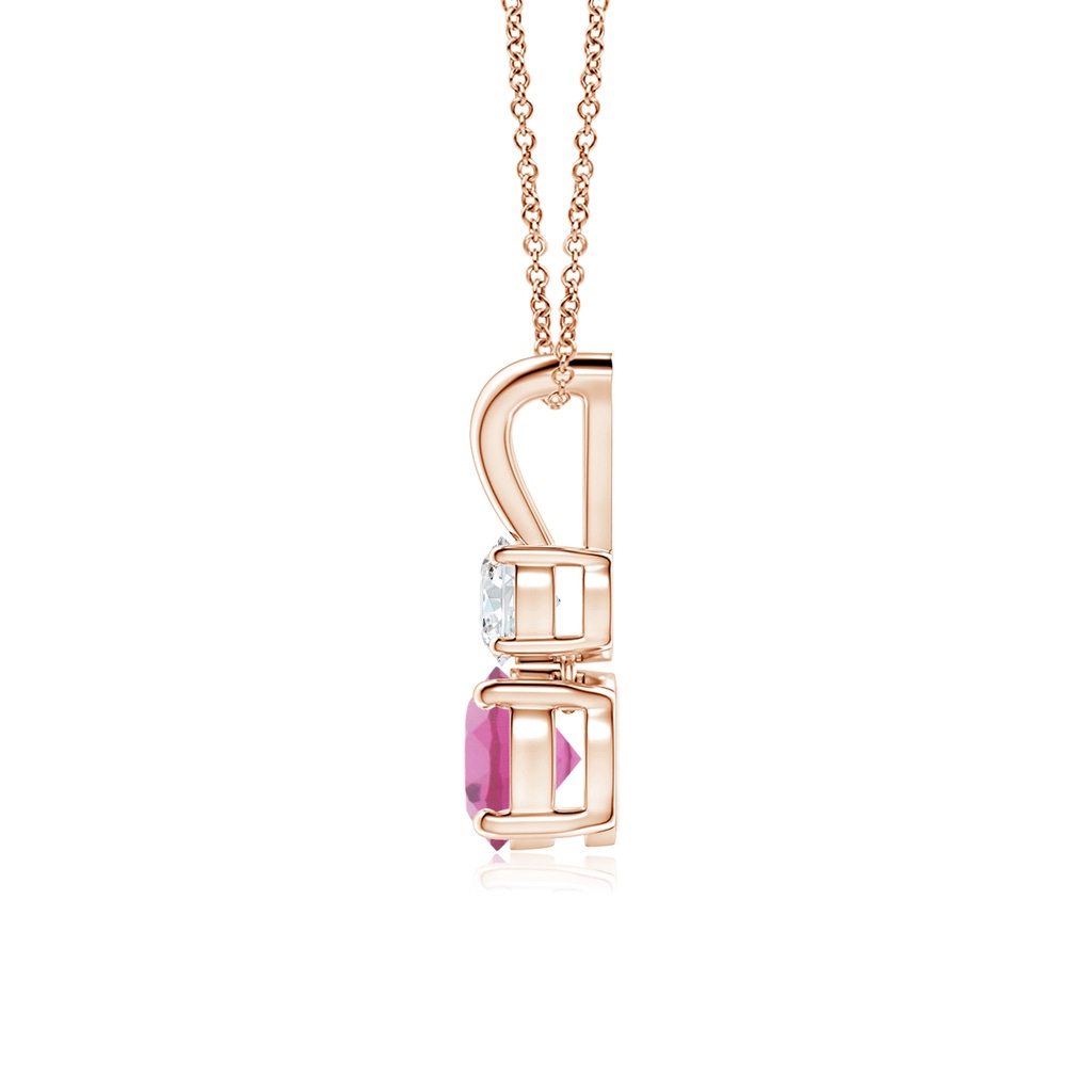 5mm AAA Round Pink Tourmaline and Diamond Two Stone Pendant in Rose Gold Side-1