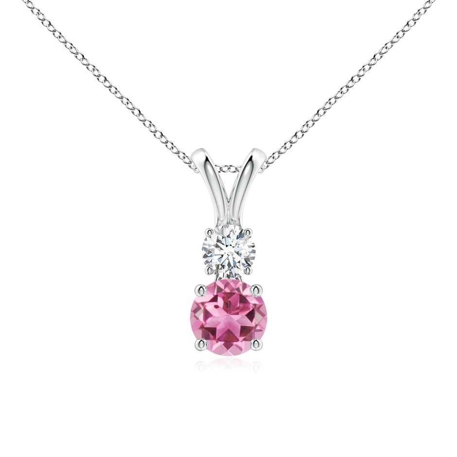 5mm AAA Round Pink Tourmaline and Diamond Two Stone Pendant in White Gold 