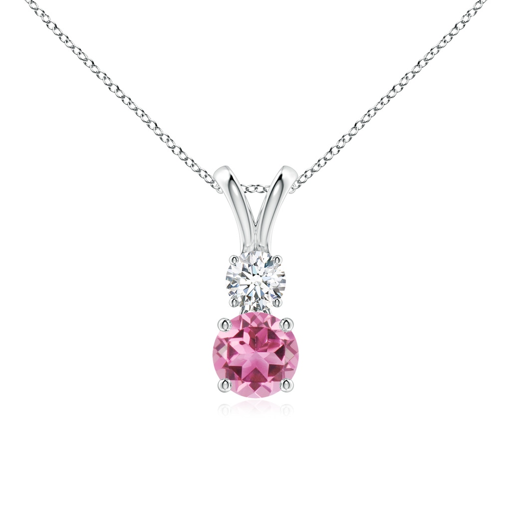 5mm AAA Round Pink Tourmaline and Diamond Two Stone Pendant in White Gold