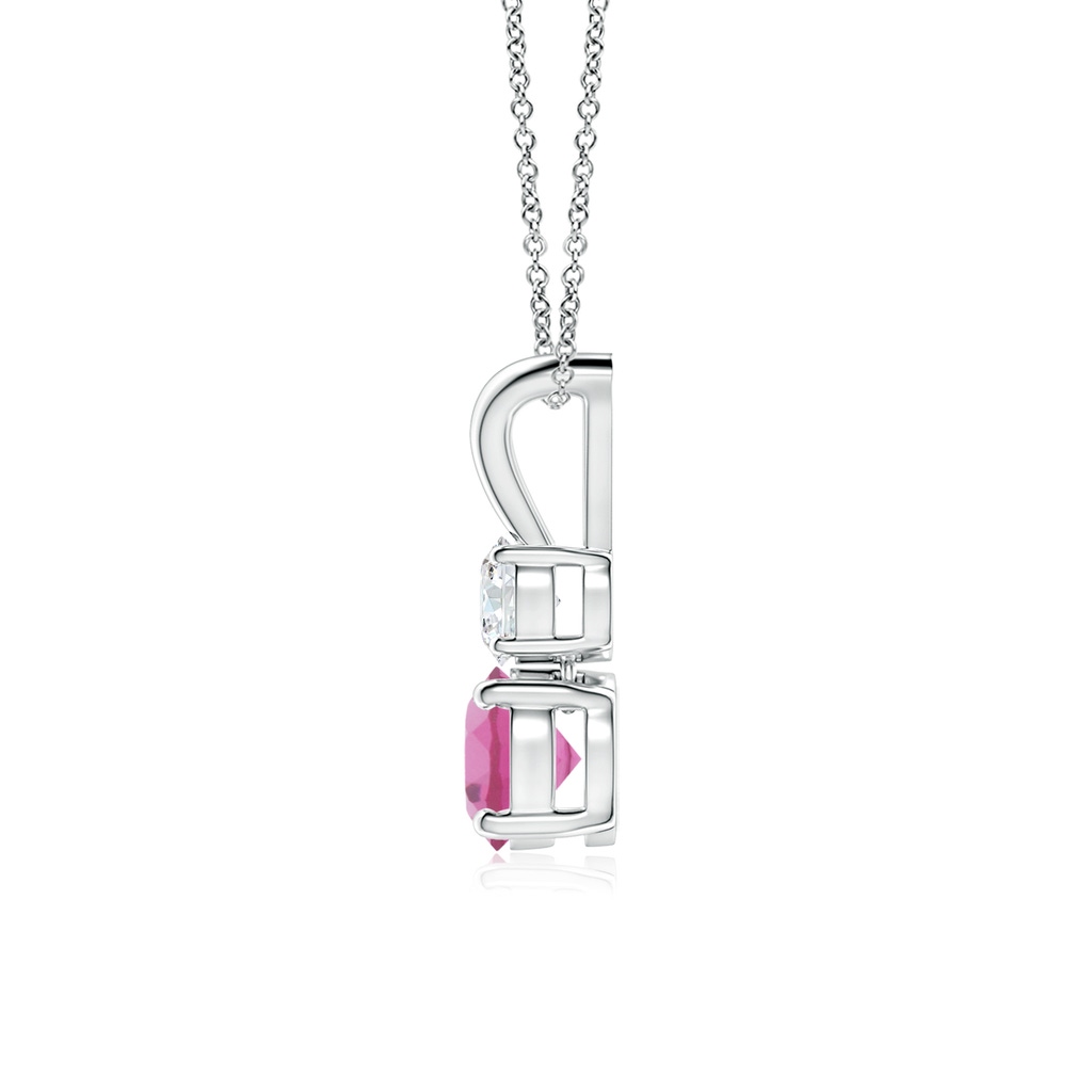 5mm AAA Round Pink Tourmaline and Diamond Two Stone Pendant in White Gold Side-1