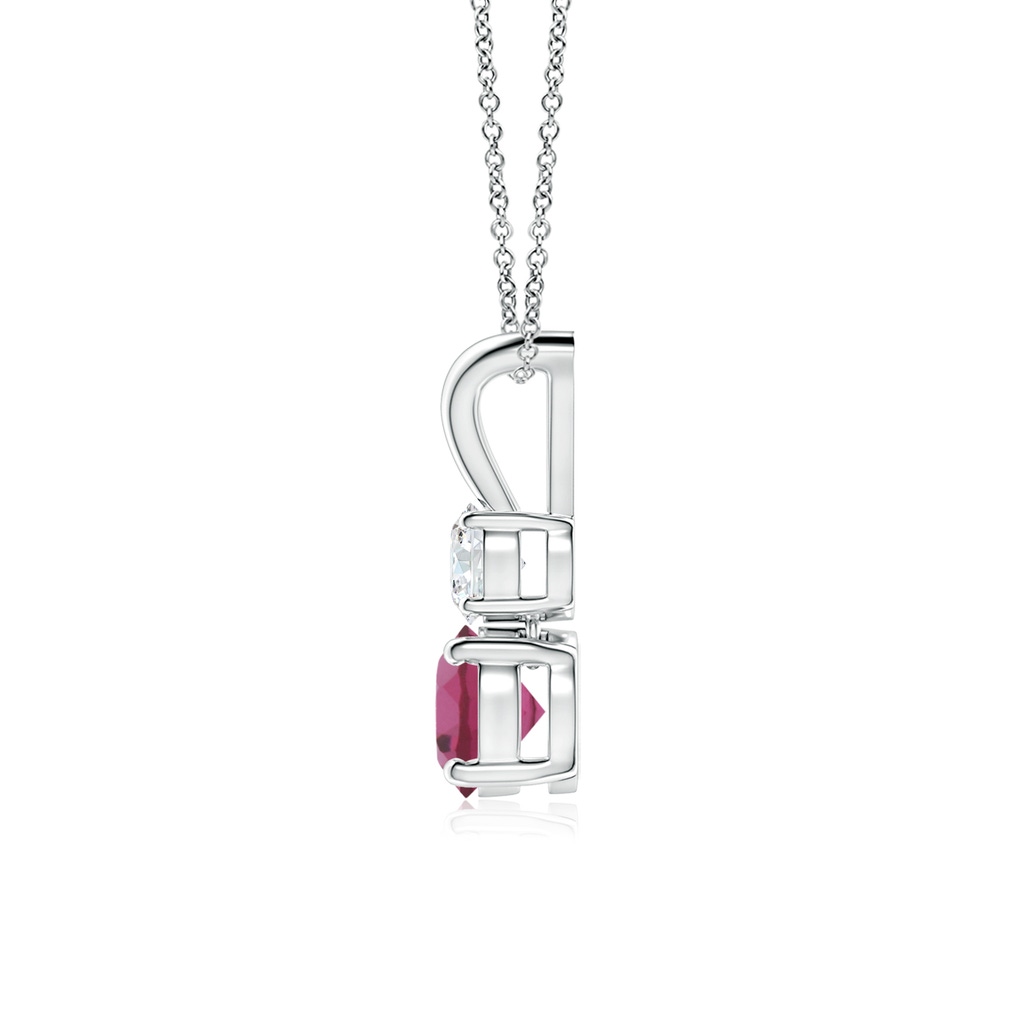 5mm AAAA Round Pink Tourmaline and Diamond Two Stone Pendant in P950 Platinum Side-1