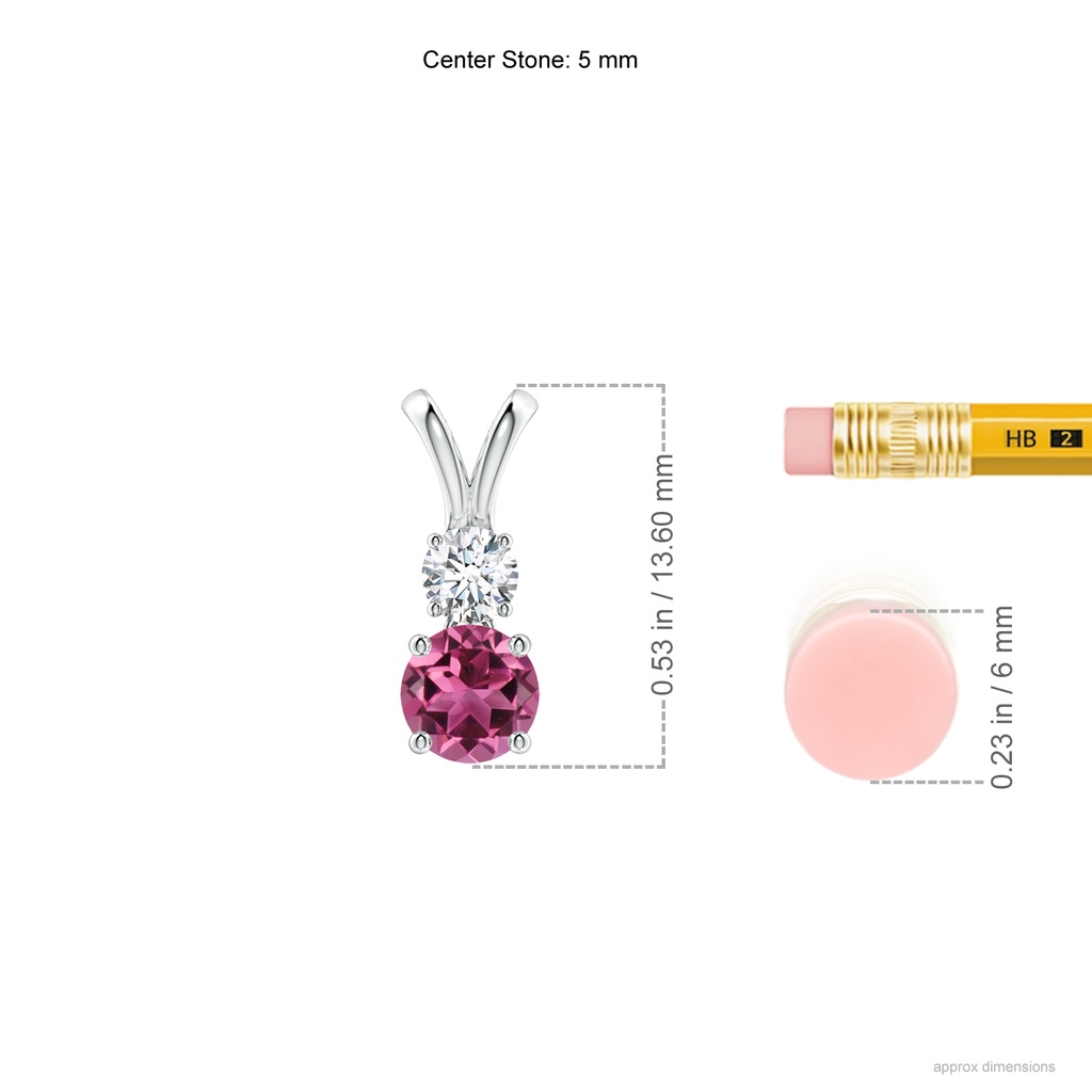 5mm AAAA Round Pink Tourmaline and Diamond Two Stone Pendant in P950 Platinum Ruler