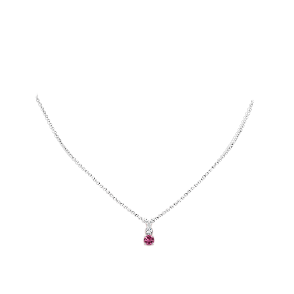 5mm AAAA Round Pink Tourmaline and Diamond Two Stone Pendant in P950 Platinum Body-Neck