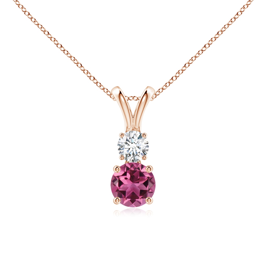 5mm AAAA Round Pink Tourmaline and Diamond Two Stone Pendant in Rose Gold