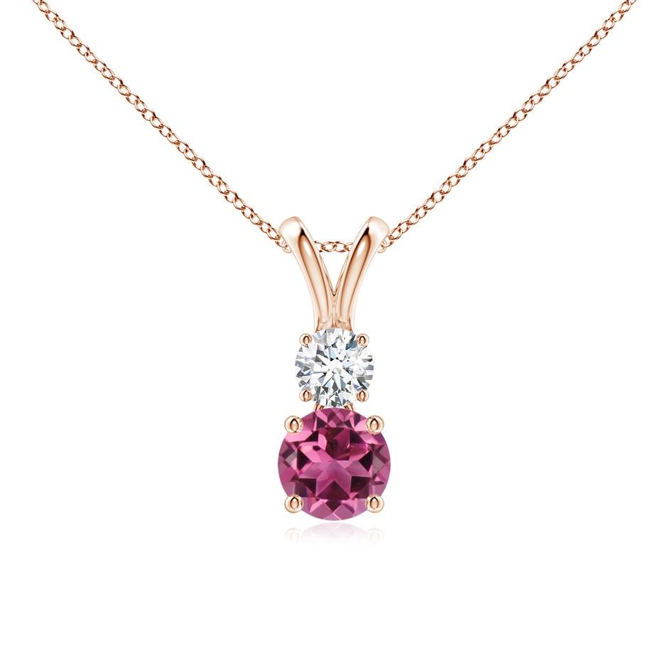 5mm AAAA Round Pink Tourmaline and Diamond Two Stone Pendant in Rose Gold 