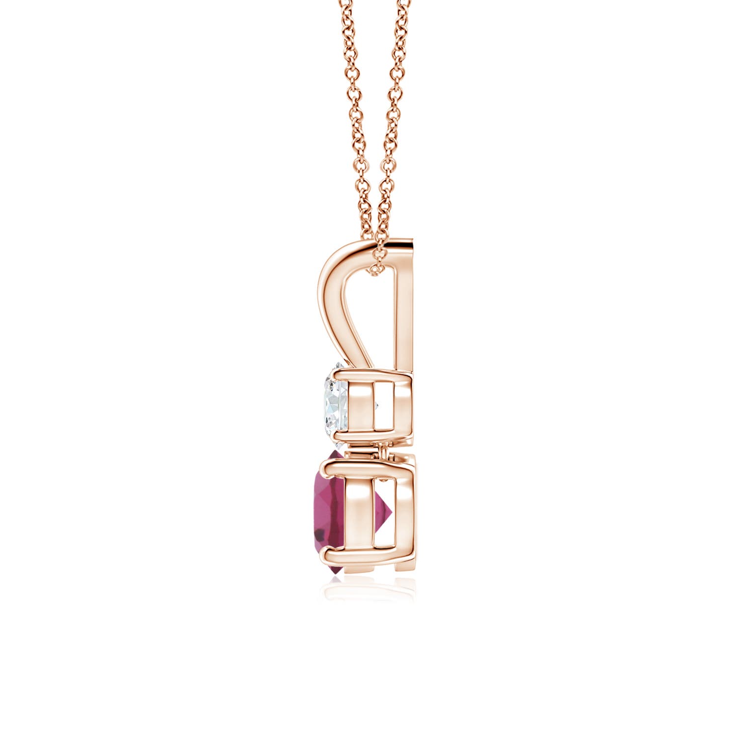 5mm AAAA Round Pink Tourmaline and Diamond Two Stone Pendant in Rose Gold - side 2