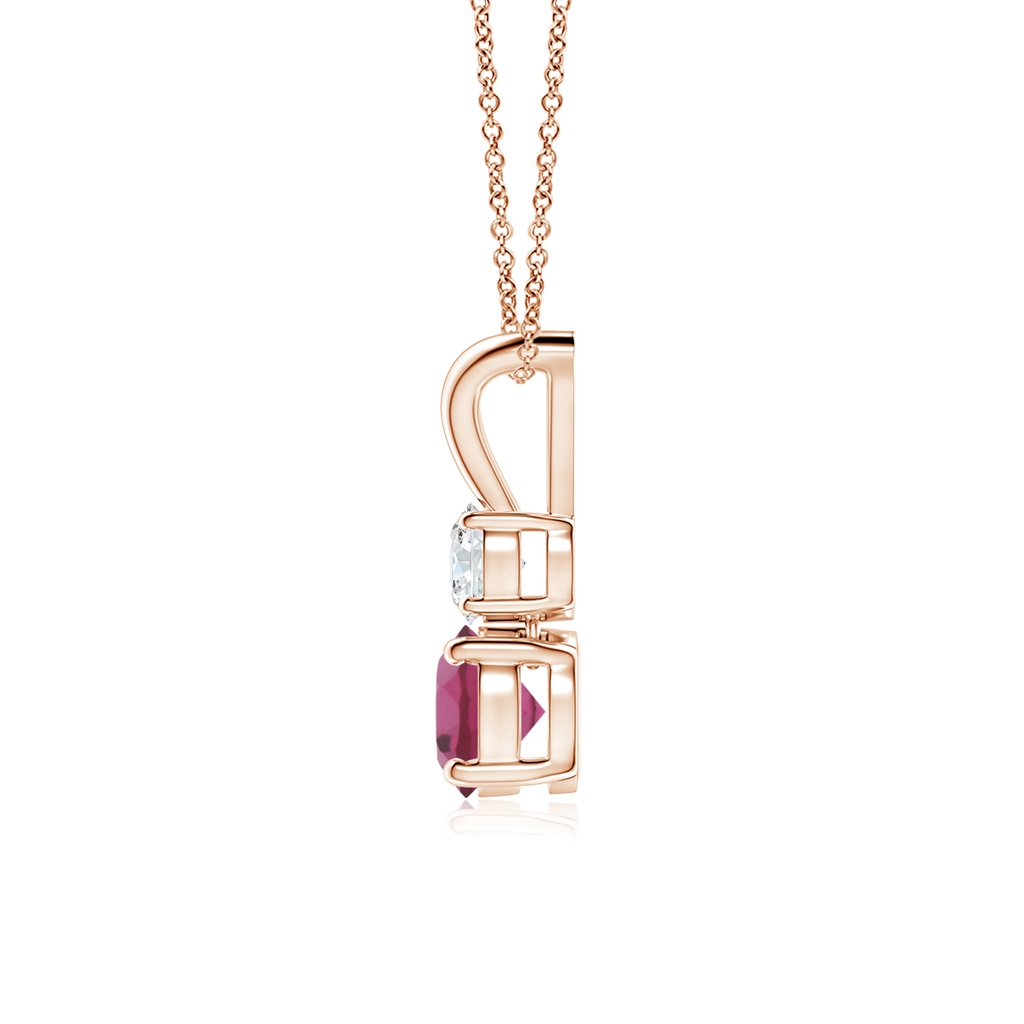 5mm AAAA Round Pink Tourmaline and Diamond Two Stone Pendant in Rose Gold - side_1