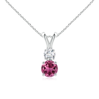 5mm AAAA Round Pink Tourmaline and Diamond Two Stone Pendant in White Gold