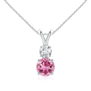 6mm AAA Round Pink Tourmaline and Diamond Two Stone Pendant in White Gold