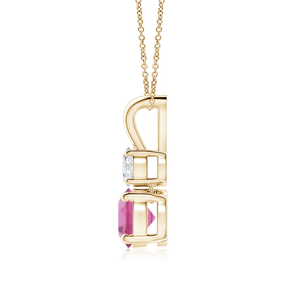 6mm AAA Round Pink Tourmaline and Diamond Two Stone Pendant in Yellow Gold side-1