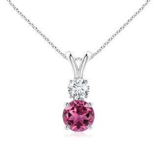 6mm AAAA Round Pink Tourmaline and Diamond Two Stone Pendant in P950 Platinum