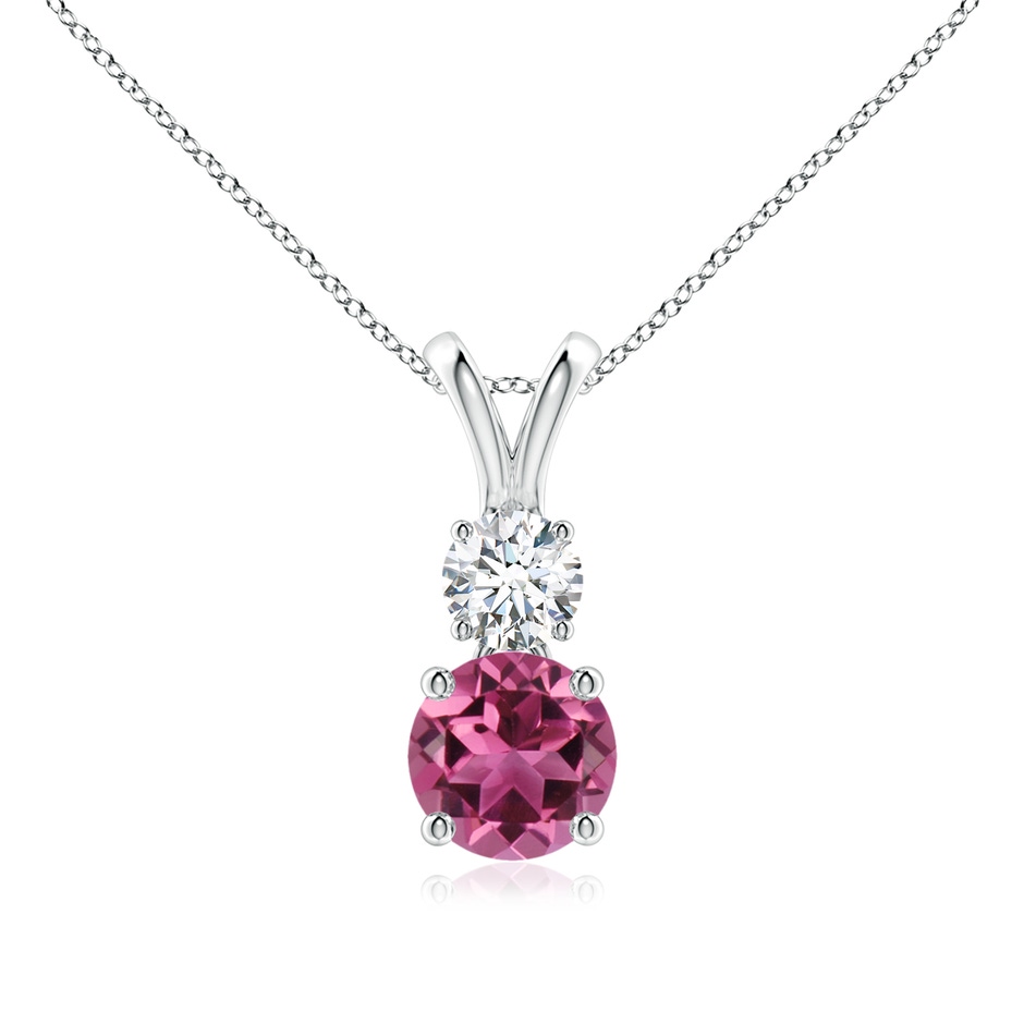 6mm AAAA Round Pink Tourmaline and Diamond Two Stone Pendant in P950 Platinum 