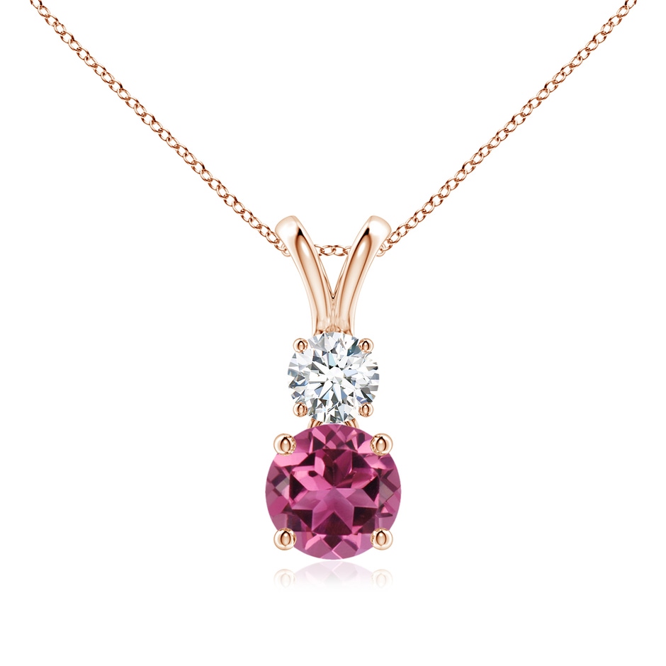 6mm AAAA Round Pink Tourmaline and Diamond Two Stone Pendant in Rose Gold 