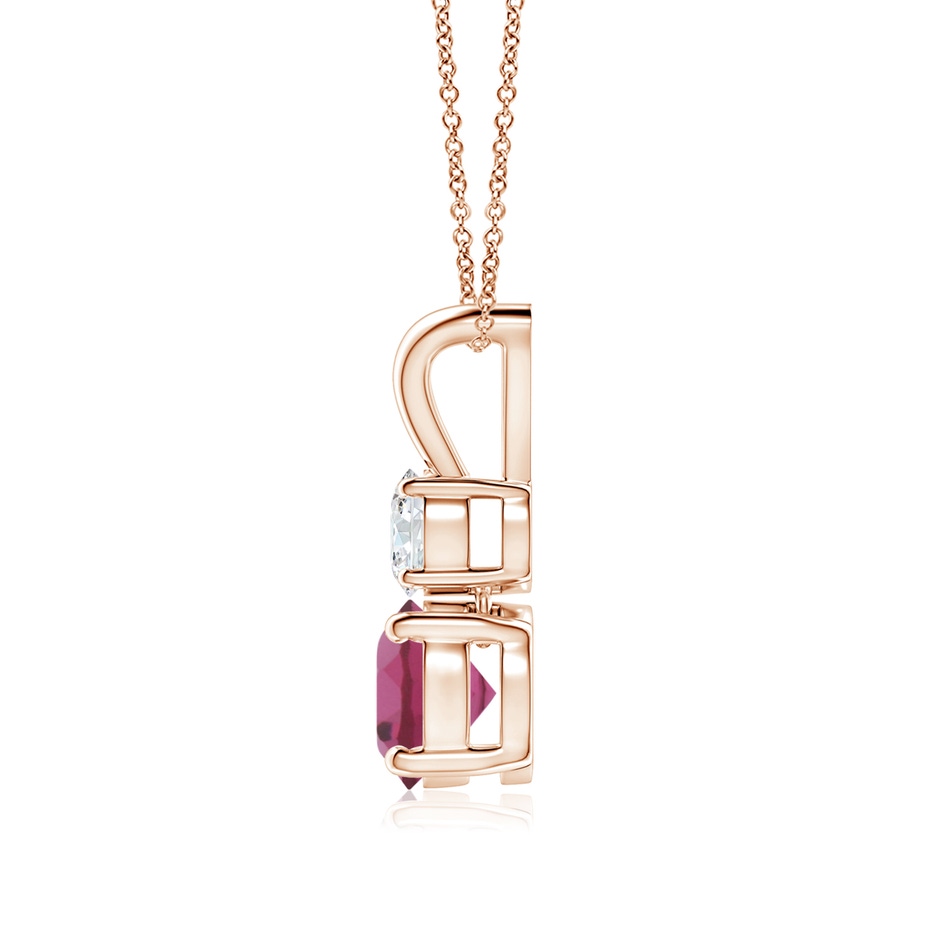 6mm AAAA Round Pink Tourmaline and Diamond Two Stone Pendant in Rose Gold side-1
