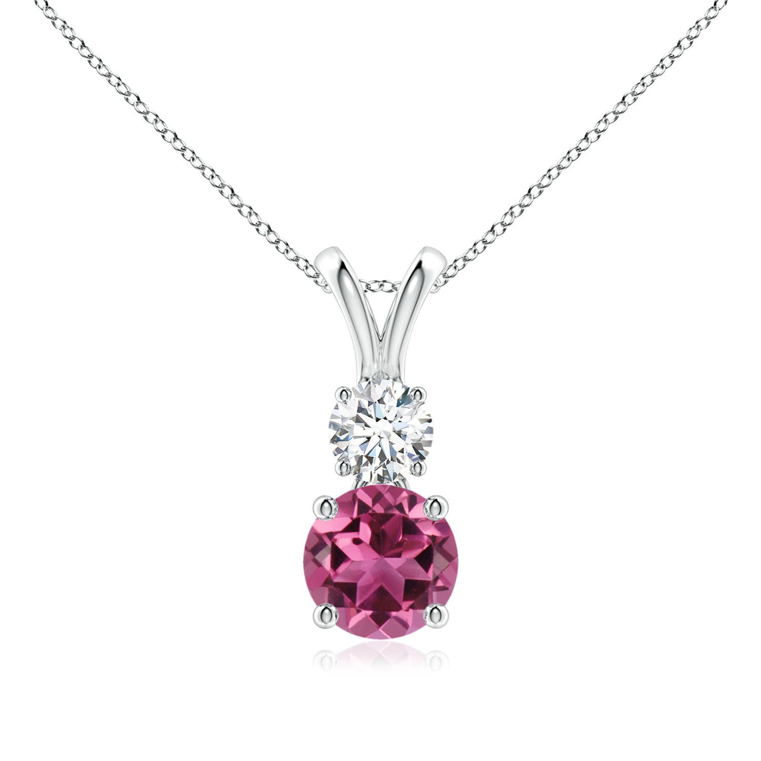 6mm AAAA Round Pink Tourmaline and Diamond Two Stone Pendant in White Gold