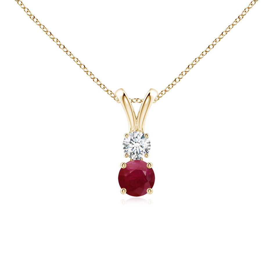 4mm A Round Ruby and Diamond Two Stone Pendant in 18K Yellow Gold 