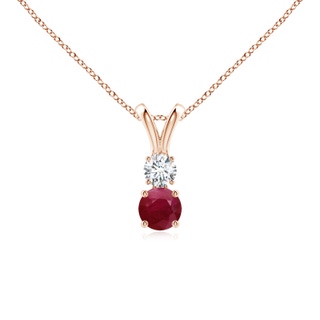 4mm A Round Ruby and Diamond Two Stone Pendant in Rose Gold