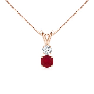 4mm AA Round Ruby and Diamond Two Stone Pendant in 9K Rose Gold