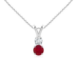 4mm AA Round Ruby and Diamond Two Stone Pendant in P950 Platinum