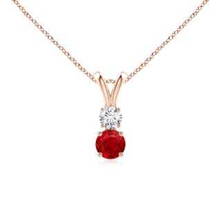 4mm AAA Round Ruby and Diamond Two Stone Pendant in 9K Rose Gold