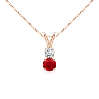 4mm AAA Round Ruby and Diamond Two Stone Pendant in Rose Gold