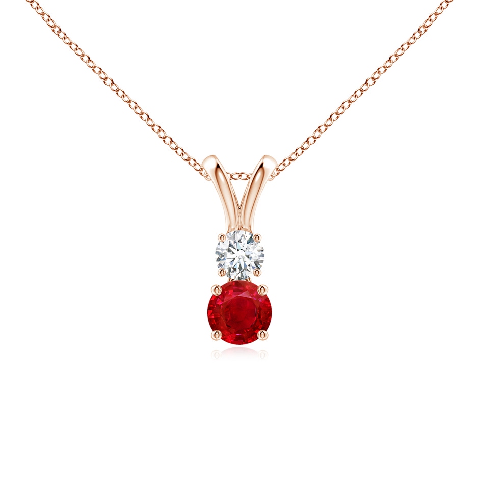 4mm AAA Round Ruby and Diamond Two Stone Pendant in Rose Gold 