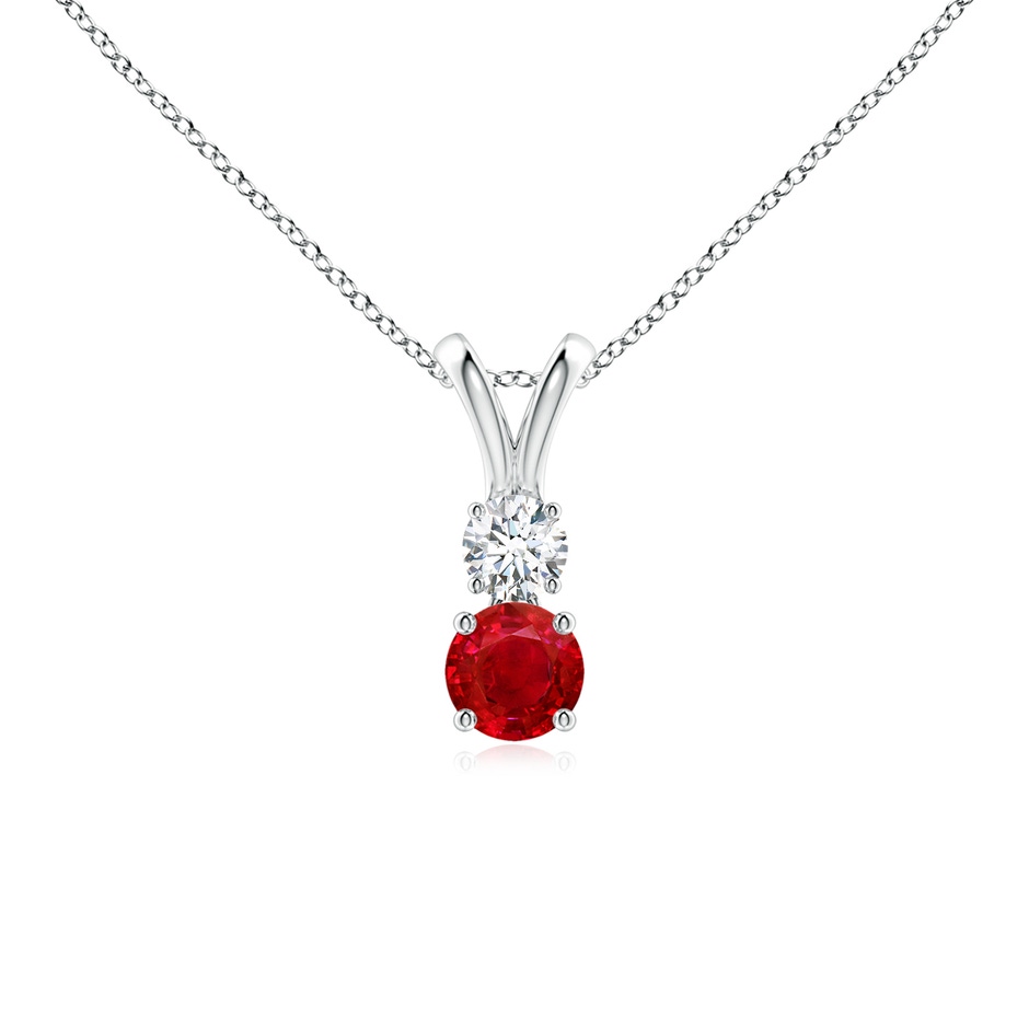 4mm AAA Round Ruby and Diamond Two Stone Pendant in White Gold 