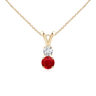 4mm AAA Round Ruby and Diamond Two Stone Pendant in Yellow Gold