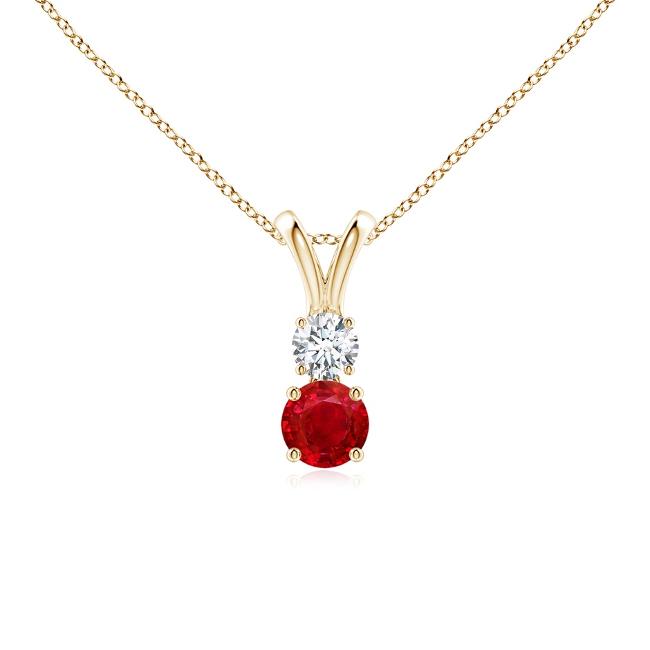 4mm AAA Round Ruby and Diamond Two Stone Pendant in Yellow Gold 