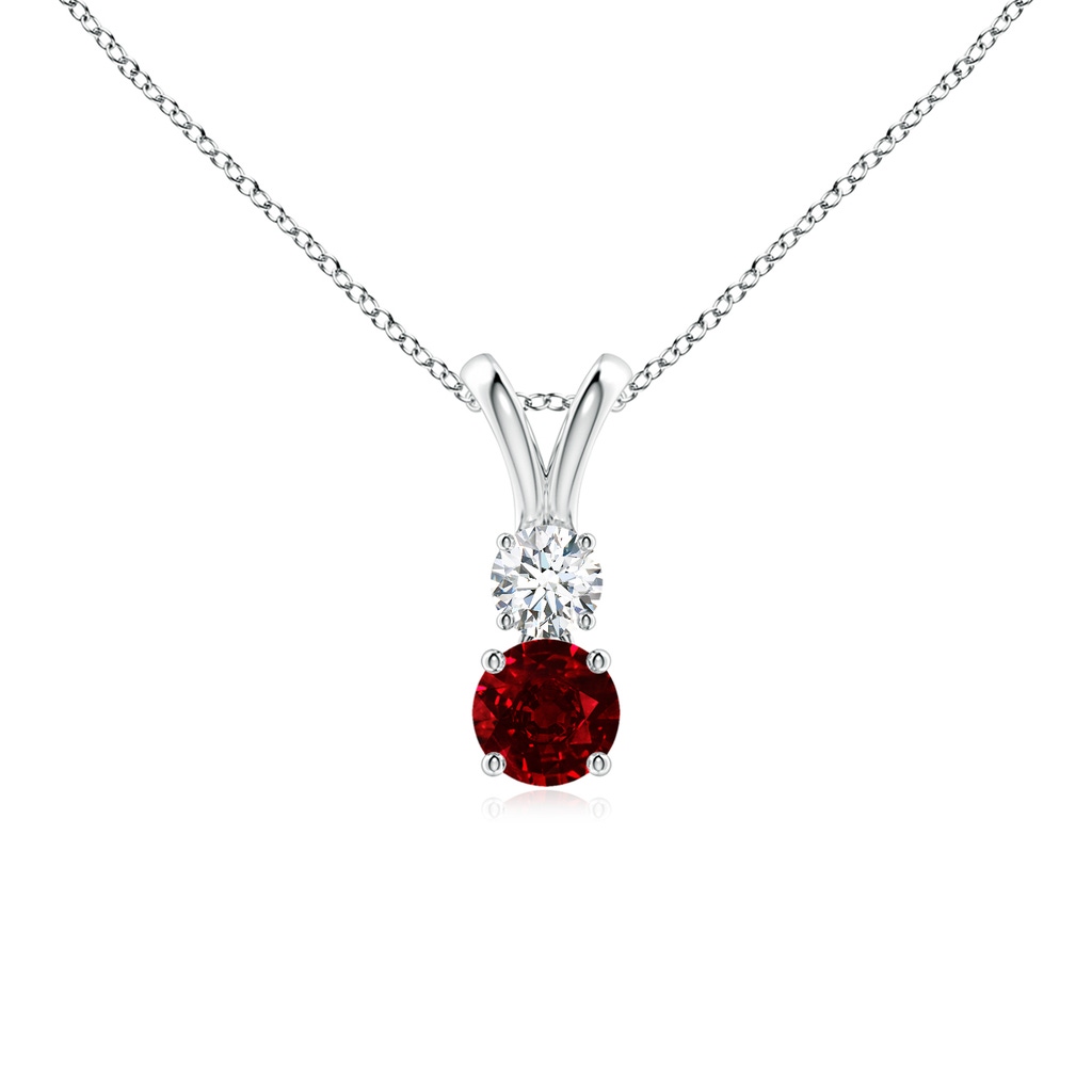 4mm AAAA Round Ruby and Diamond Two Stone Pendant in P950 Platinum