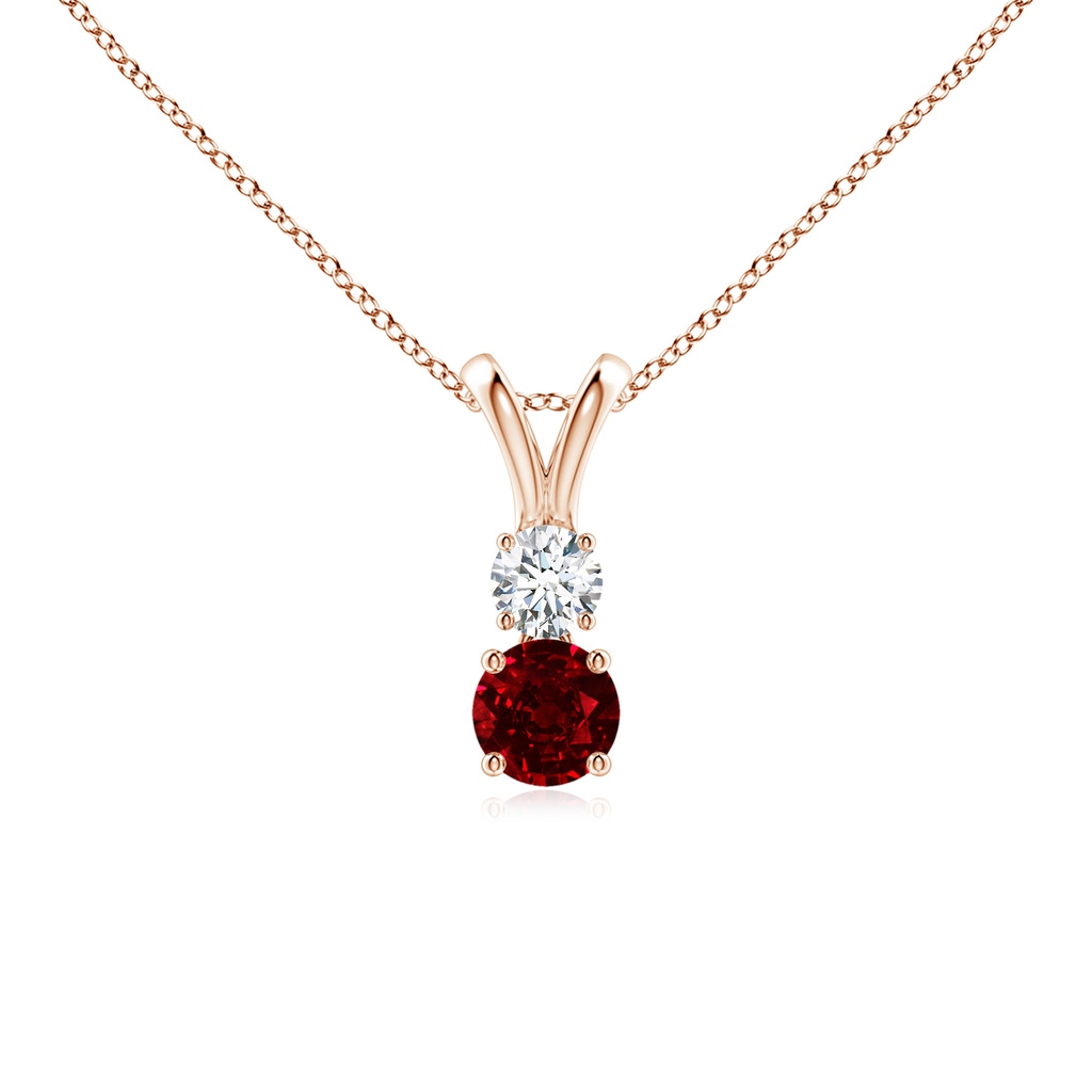 4mm AAAA Round Ruby and Diamond Two Stone Pendant in Rose Gold