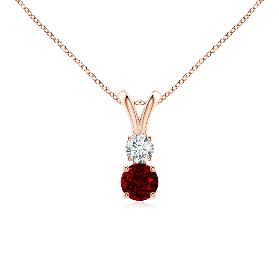 4mm AAAA Round Ruby and Diamond Two Stone Pendant in Rose Gold 