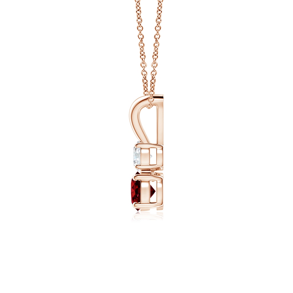 4mm AAAA Round Ruby and Diamond Two Stone Pendant in Rose Gold - side 199