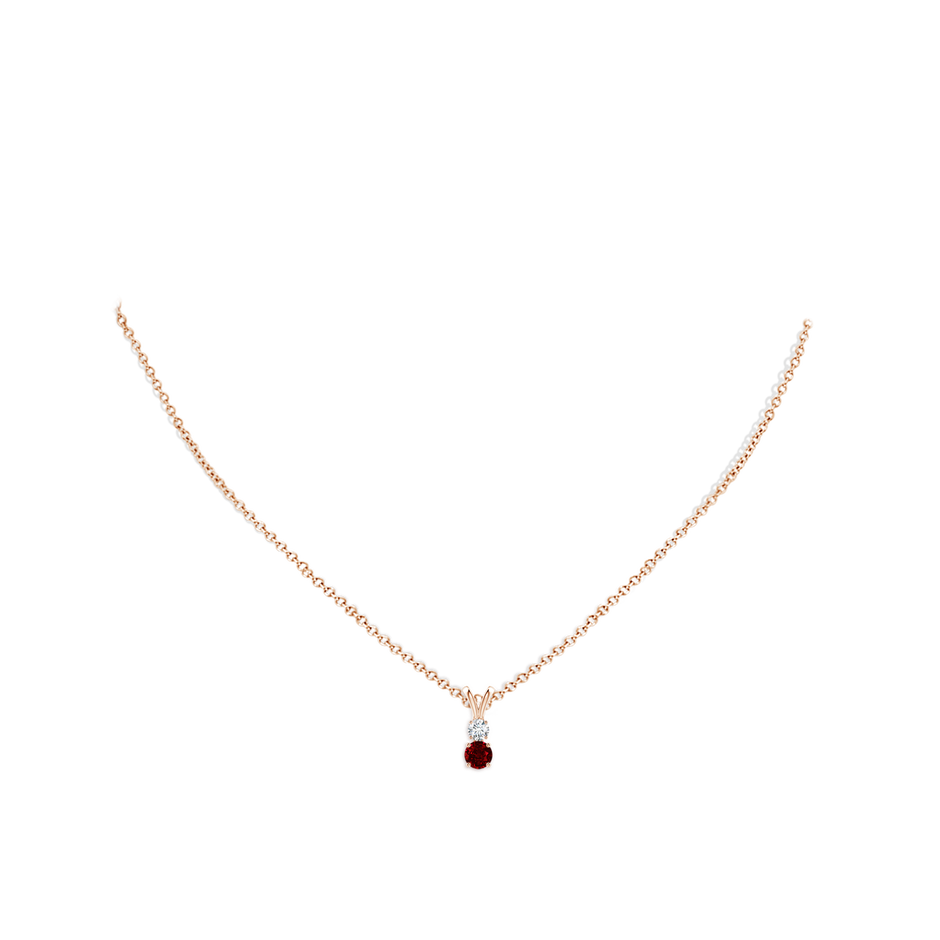 4mm AAAA Round Ruby and Diamond Two Stone Pendant in Rose Gold pen