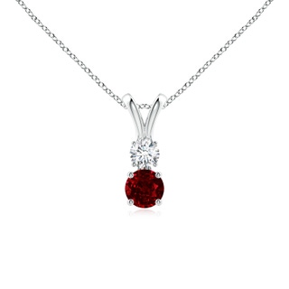 4mm AAAA Round Ruby and Diamond Two Stone Pendant in White Gold