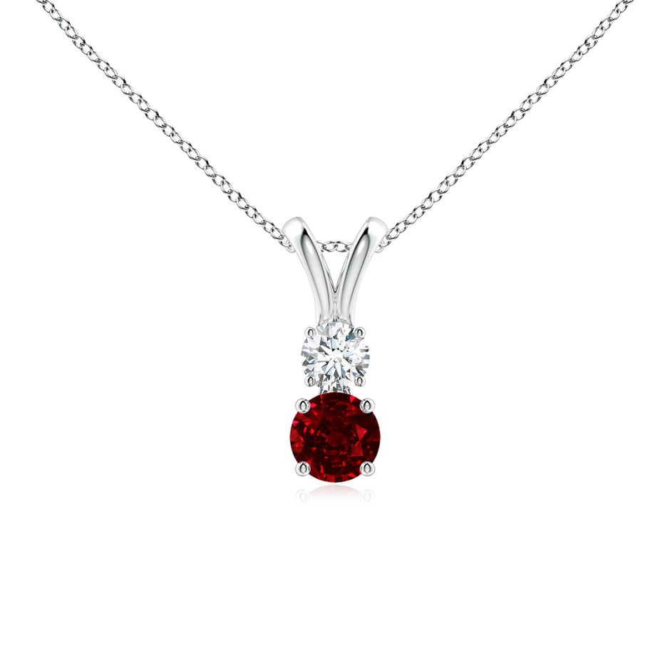 4mm AAAA Round Ruby and Diamond Two Stone Pendant in White Gold 