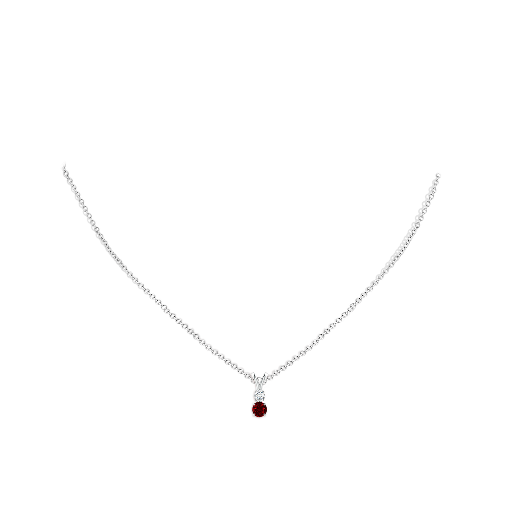 4mm AAAA Round Ruby and Diamond Two Stone Pendant in White Gold pen