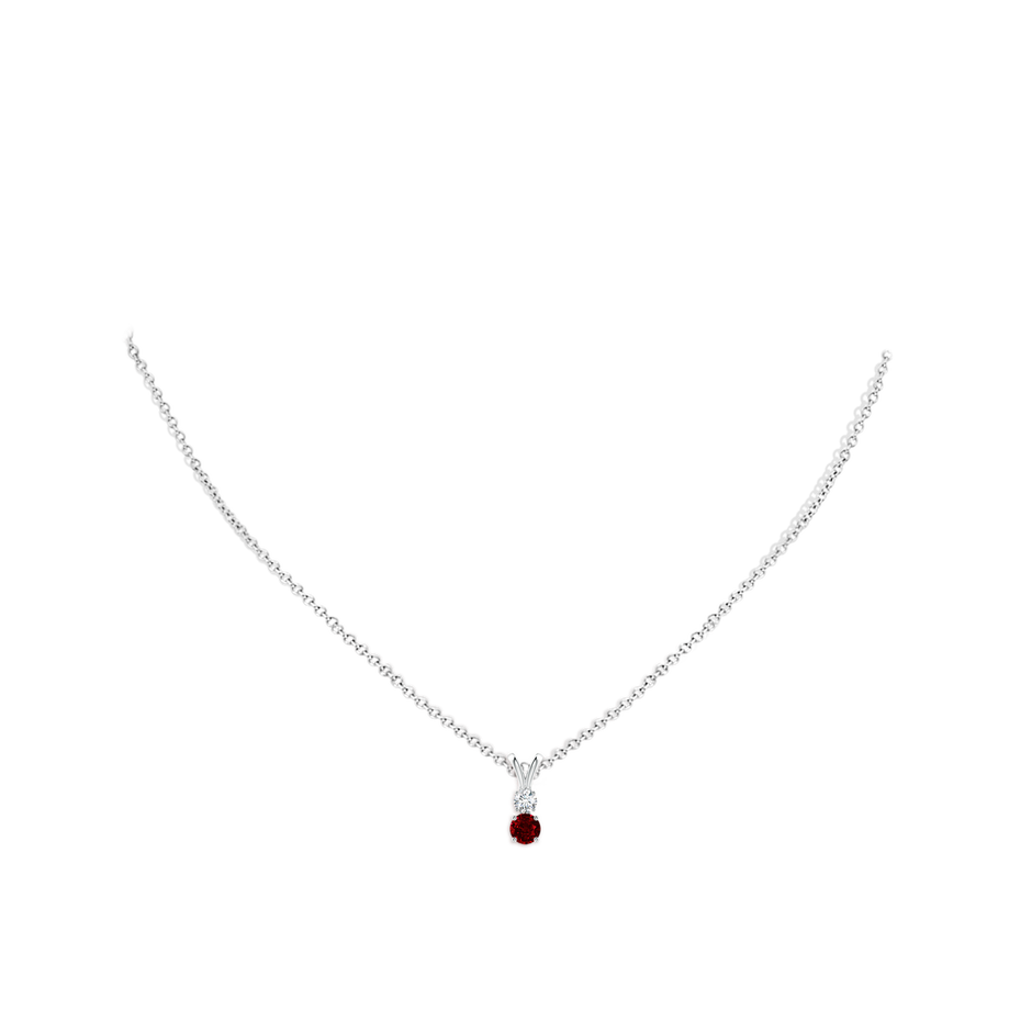 4mm AAAA Round Ruby and Diamond Two Stone Pendant in White Gold pen