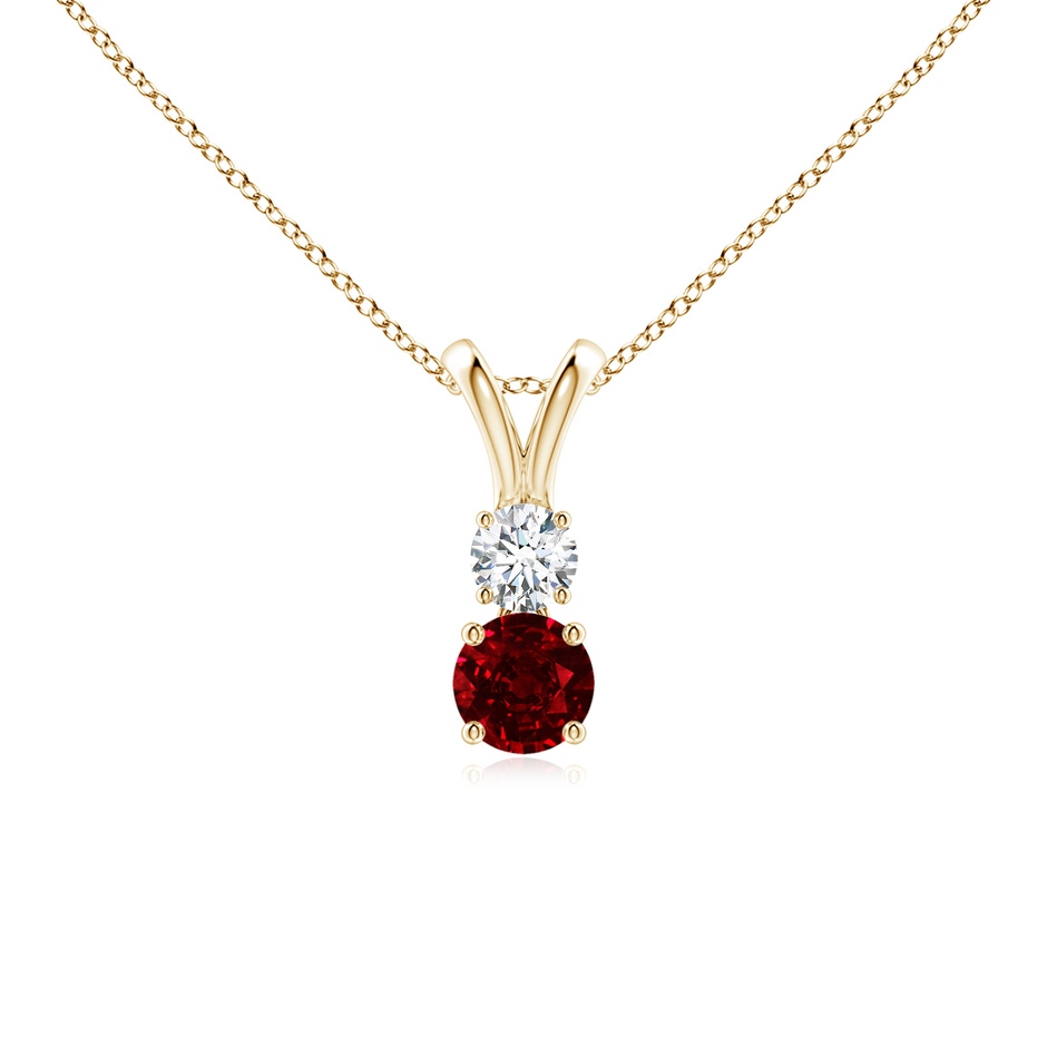 4mm AAAA Round Ruby and Diamond Two Stone Pendant in Yellow Gold 