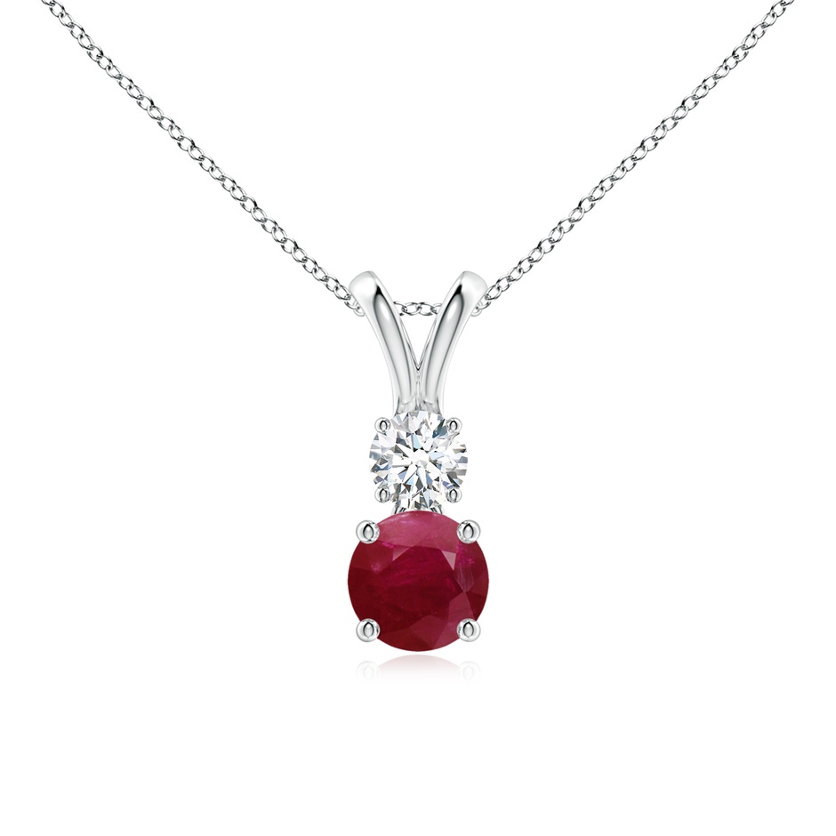 5mm A Round Ruby and Diamond Two Stone Pendant in White Gold 