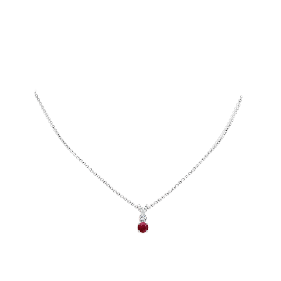 5mm A Round Ruby and Diamond Two Stone Pendant in White Gold pen