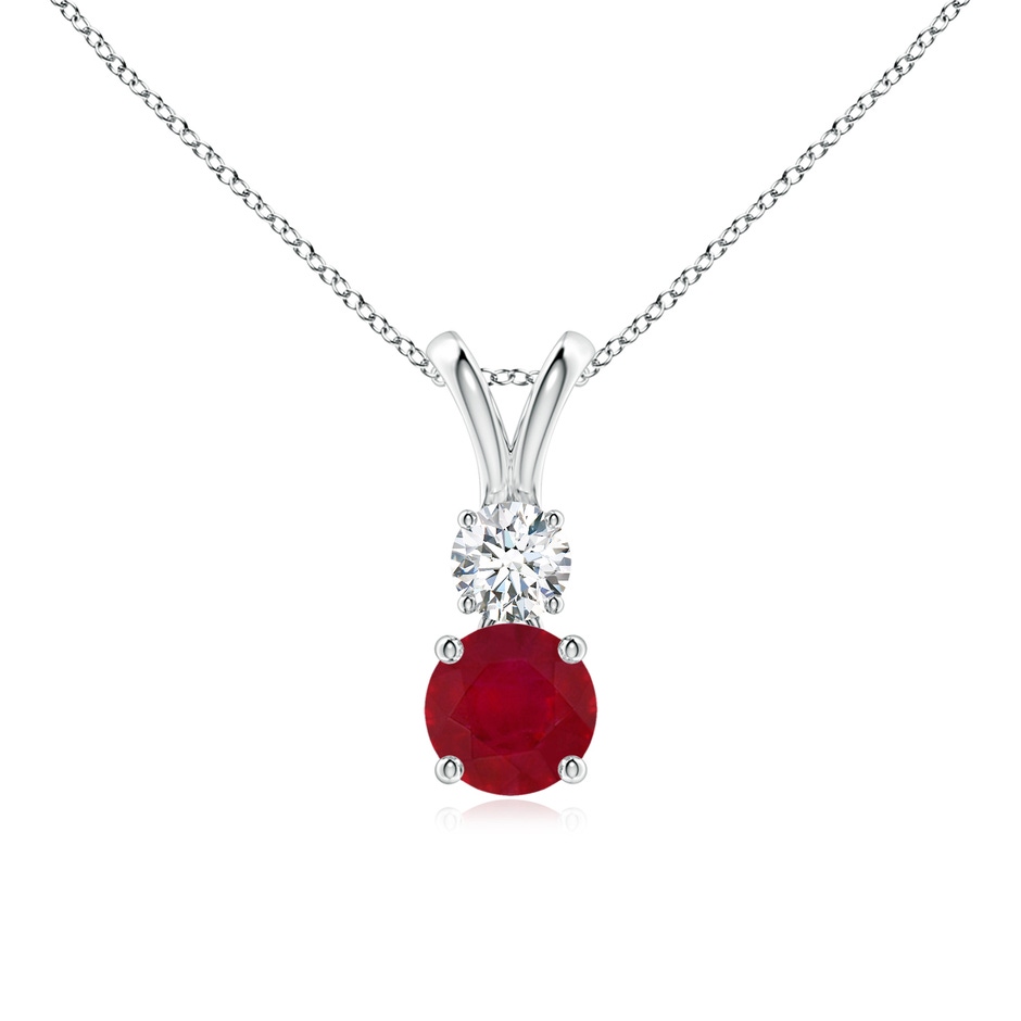 5mm AA Round Ruby and Diamond Two Stone Pendant in White Gold 