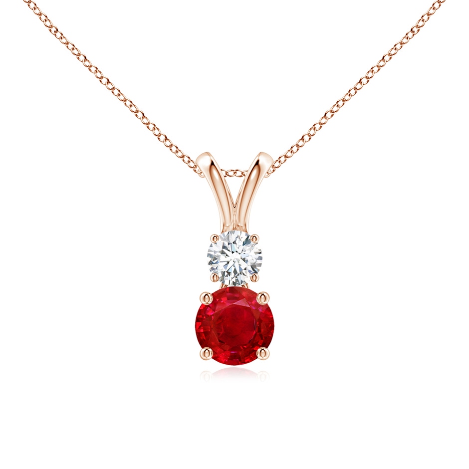 5mm AAA Round Ruby and Diamond Two Stone Pendant in Rose Gold 
