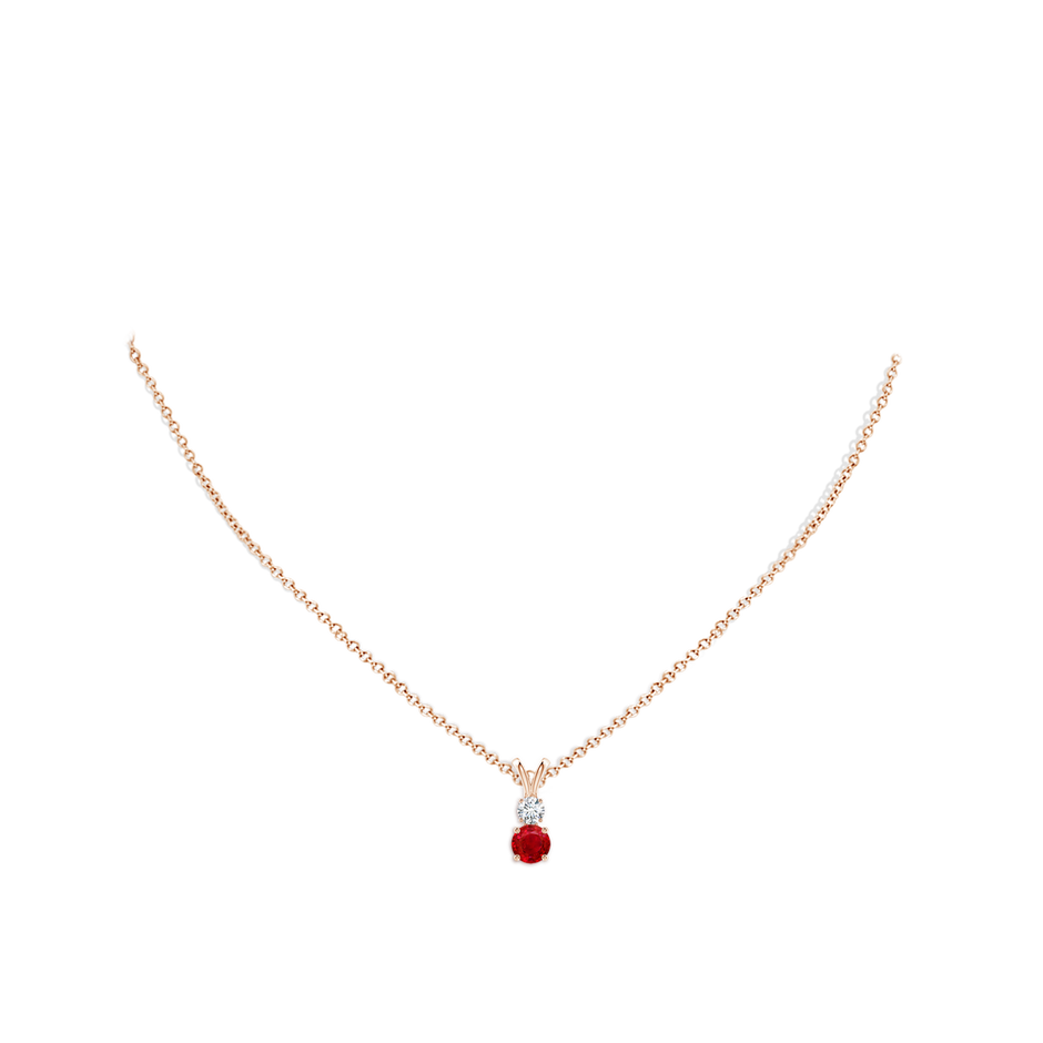 5mm AAA Round Ruby and Diamond Two Stone Pendant in Rose Gold pen