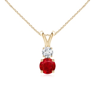 5mm AAA Round Ruby and Diamond Two Stone Pendant in Yellow Gold