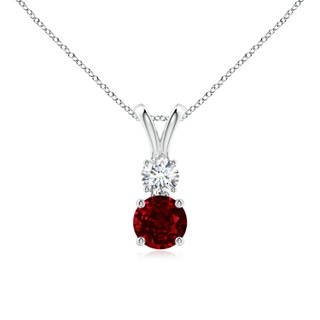 5mm AAAA Round Ruby and Diamond Two Stone Pendant in P950 Platinum