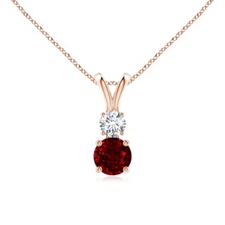 5mm AAAA Round Ruby and Diamond Two Stone Pendant in Rose Gold